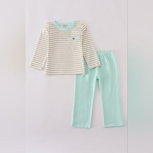 Striped Cream & Mint Kids Pant Set